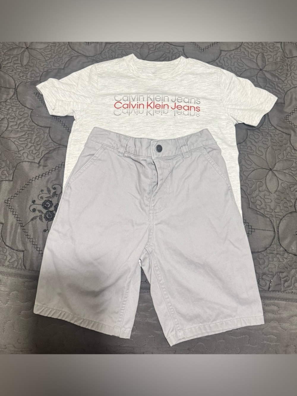 Calvin Klein Set of two pieces Shorts Light Gray Tee with Black Logo